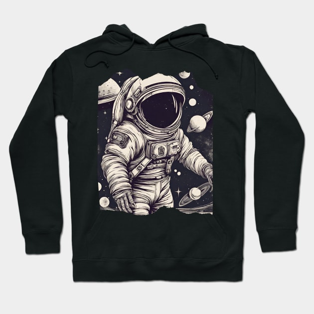 Floating Astronaut in Space Spacesuit Stars Planet Hoodie by Elysian Alcove